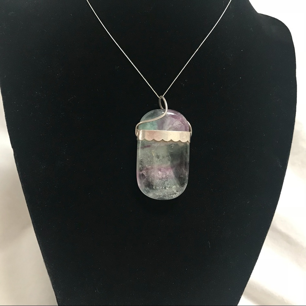 Fluorite & Silver Pendant (green/purple)